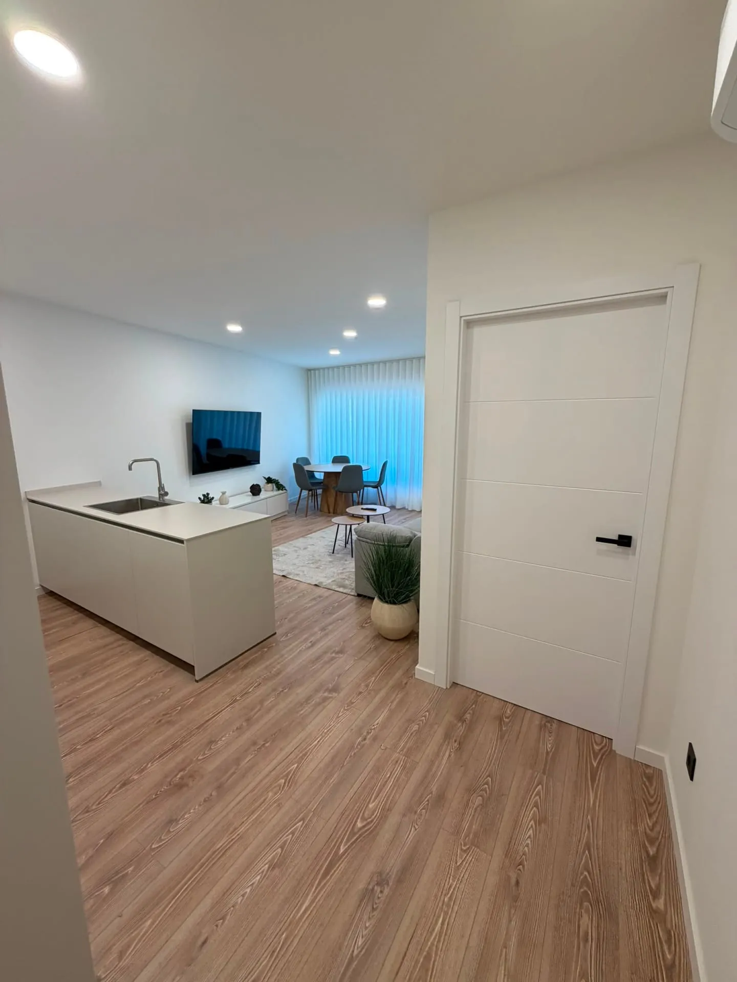 Entrada con vista a la cocina y el salón